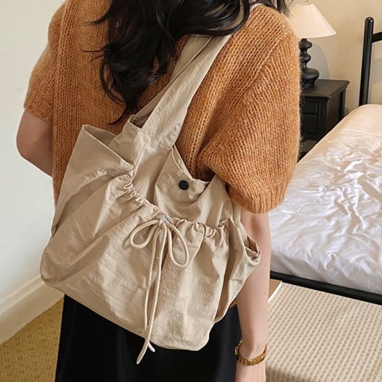 Drawstring Nylon Tote Bag Women s Shoulder Bag хаки