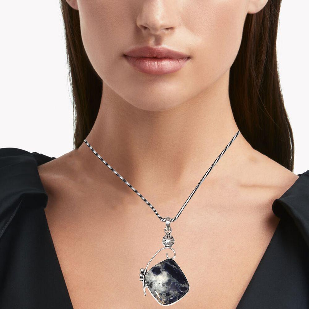 Necklace Sodalite Gemstone Handmade 925 Silver Jewelry 2.25"
