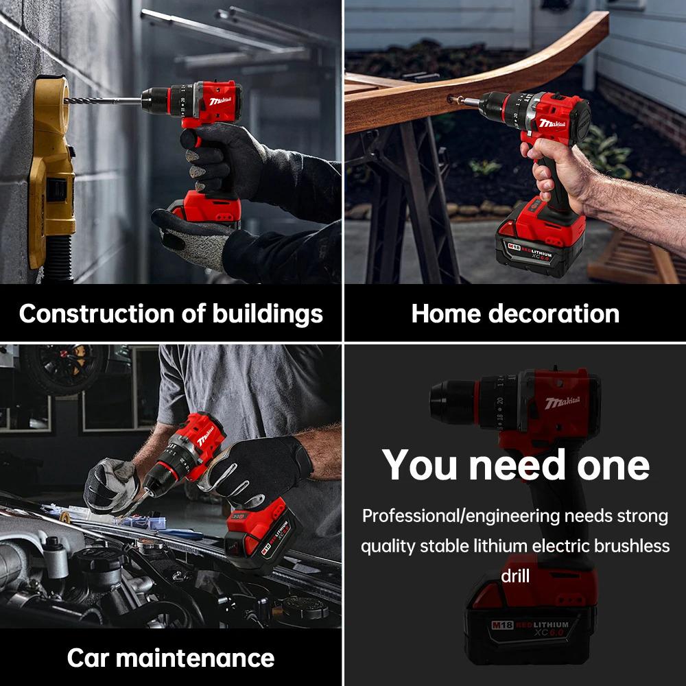 Small Electric Drill 150N.m Brushless Cordless Impact Drill of Decoration Team Uses 18V Milwaukee Battery PIN Power Tool