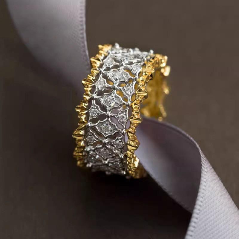 CopperTow Tone Rings for Women Fashion Geometric Hollowed-out Female Accessories Simple Stylish Charms Jewelry