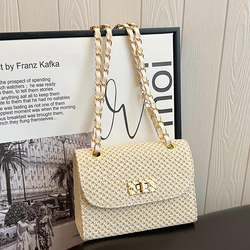 

Простая и модная плетеная маленькая сумка для женщин, лето, новая модная повседневная цепочка, маленькая квадратная сумка, плетеная из соломы, через плечо