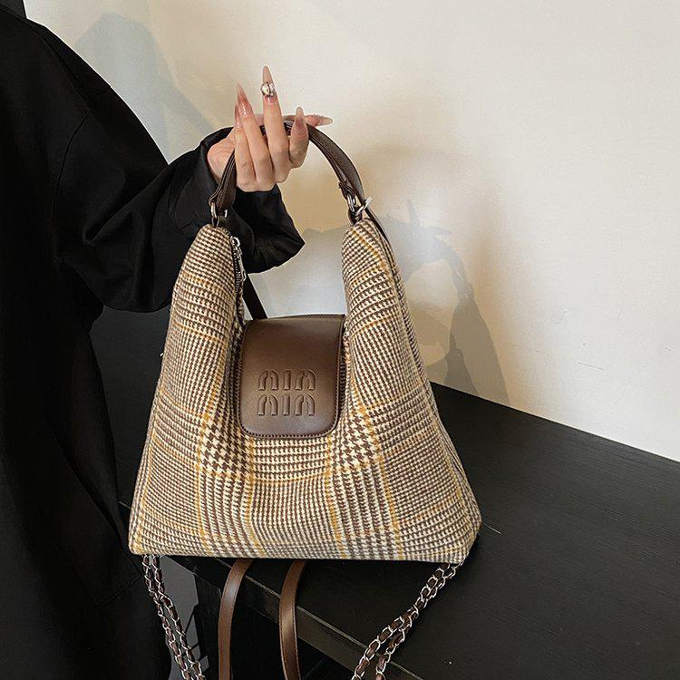 2025 Winter Tweed Shoulder Bag: Woolen Plaid Tote