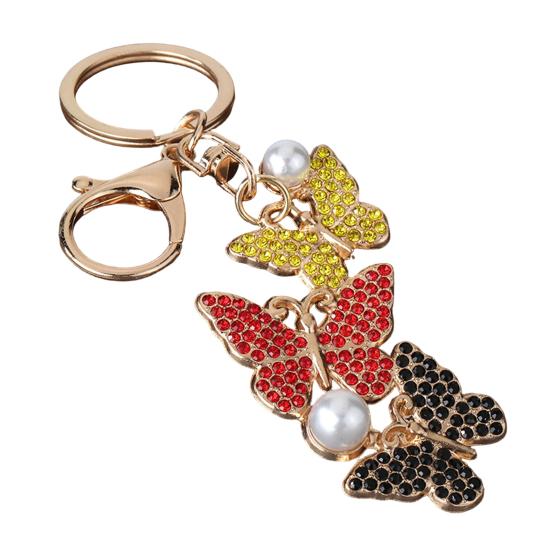Keychain Pendant Rhinestones Inlaid Imitation Pearls Butterfly Charm Key Holder Car Bag Charm Small Accessory B