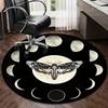 Crystal Velvet Carpet Crystal Velvet Gothic Bohemian Round Mat - 3D Horror Skull Moth & Moon Phase Design Black Mat with