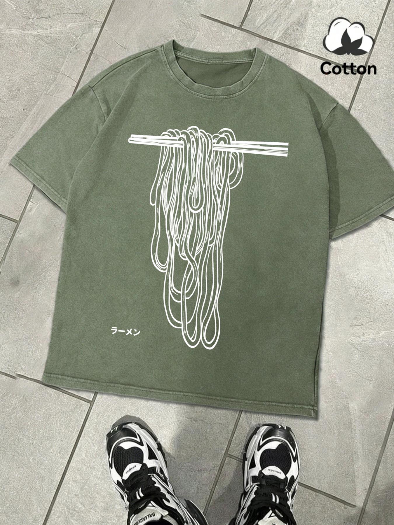 

I Like Lamian Noodles Printing Washed Men TShirt Casual Retro Short Sleeve Soft Cotton Streetwear Unisex Fashion Loose Top S