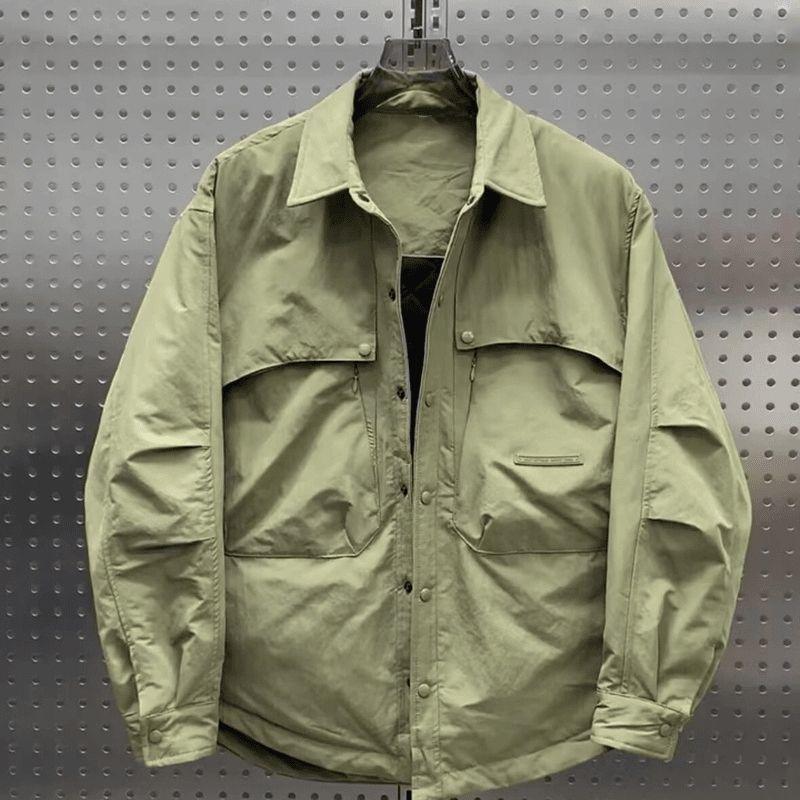 

Мужская осенне-зимняя рубашка-куртка однотонного цвета с несколькими карманами – модная повседневная одежда M [50-60 kg]
