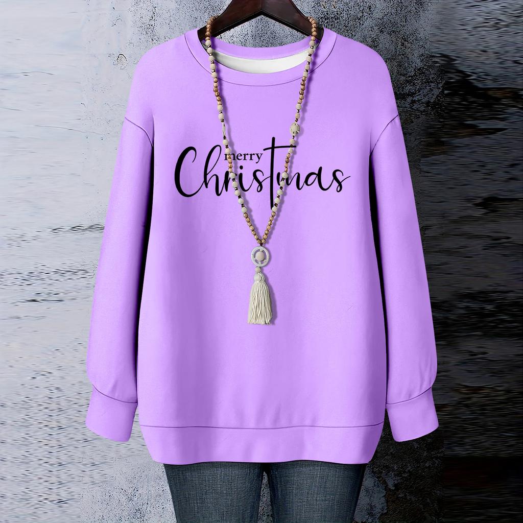Ladies' Christmas Printed Round Neck Long Sleeved T-shirt Sweatshirt Top