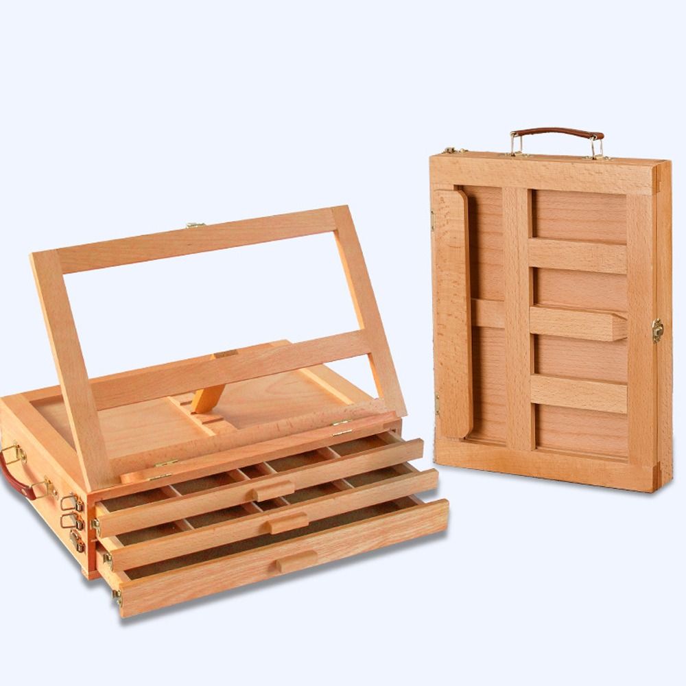 Multifunction Portable Wooden Table Easel Beech Wood Sketch Drawer Box Folding Easel  Desktop Use