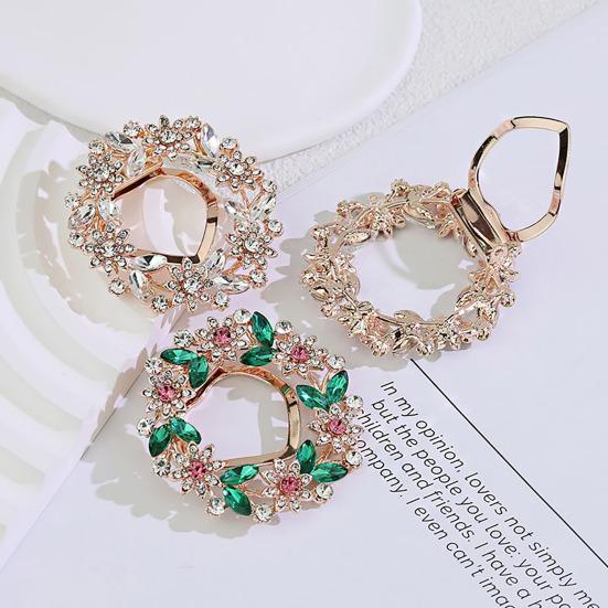 Women Scarf Fastener Sparkling Rhinestones Leaves Flower Shape Scarf Button Suits Coats Bags Scarves Badge Versatile Accessory