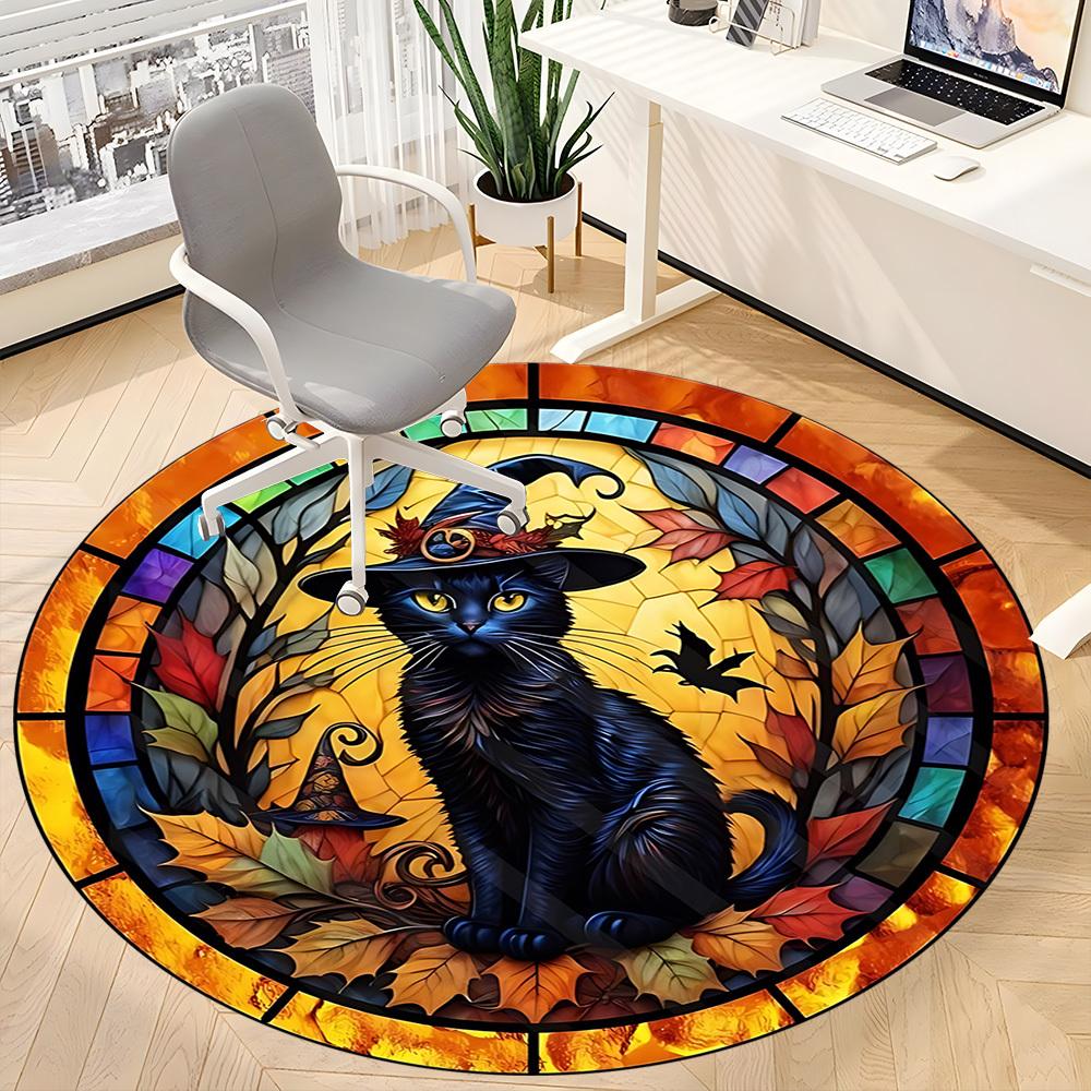 1PC Halloween Cat Chair Carpet for Office Non-Slip, Lightweight, Machine Washable Rug for Office, Sleeping, Room - Holiday Decor