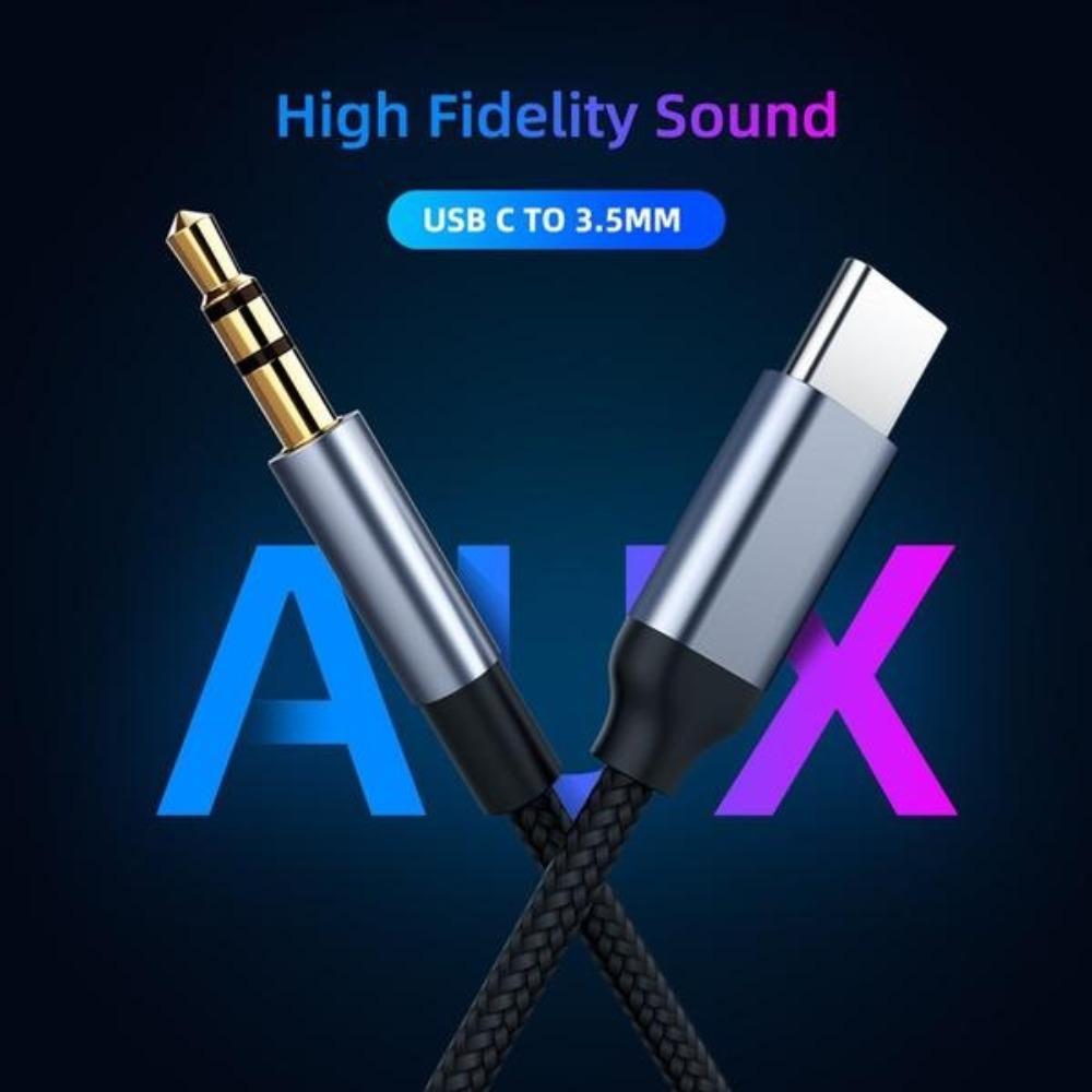 USB C To 3.5mm AUX Headphones Audio Cable Type C 3.5 Car Jack Adapter Nylon Cord Car Audio Extension Cable Plug Earphone