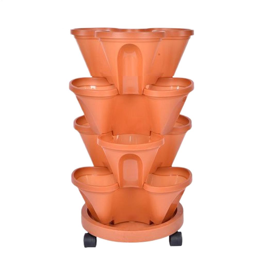 Four-tier Stackable Planter,Vertical Planting Rack,Strawberry Planting Tower,Automatic Drainage Flower Pots With Movable Caster