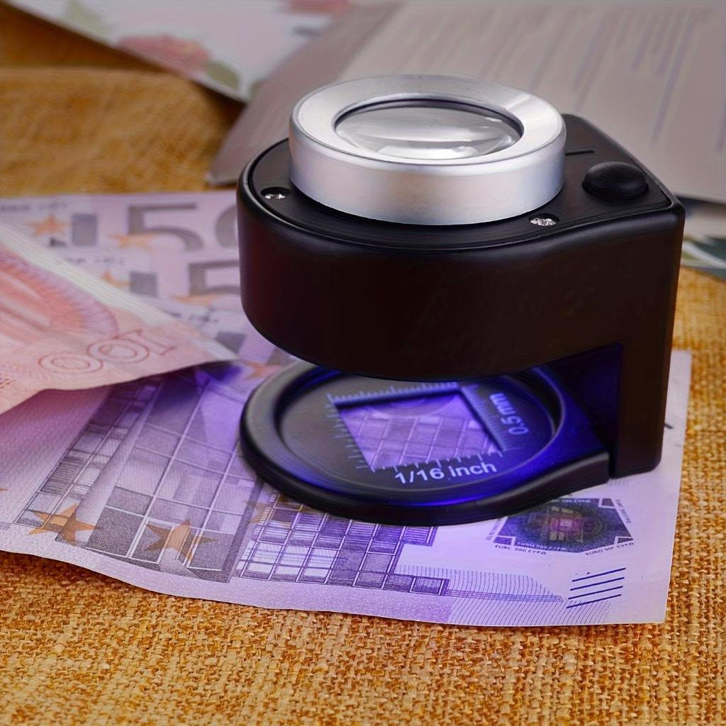60X Coin Magnifier,Rechargeable 6 LED Metal Magnifier Glasses,USB Dual Power Portable Loupe For Jewelry Coin Stamp Textile Checking