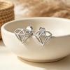 European S925 Sterling Silver Geometric Rhombus Diamond Stud Earrings in Light Gold