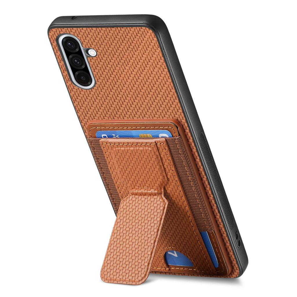 For Samsung Galaxy A36 5G Case with Card Holder Kickstand Fiber Pattern Leather Back Cover