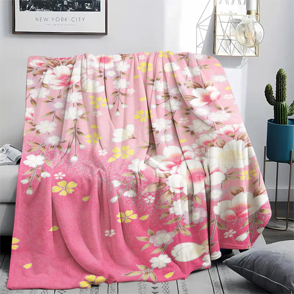 1Pc Japanese Pattern Print Flannel Blanket, High Quality Comfortable for All Seasons, Home Decor, Warmth and Comfort, Perfect for Christmas Gifts