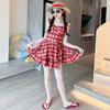 Girls Sleeveless Plaid Princess Dress Swimsuit Summer Beach One Piece Bathing Suit For Big Kids