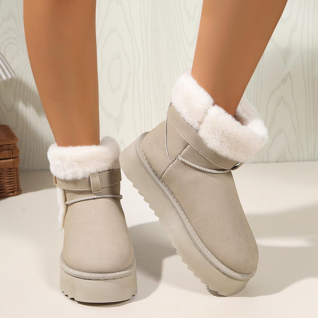 Fashionable New Comfortable and Durable Women's Boots Winter Elegant Solid Color Round Head Sexy Buckle Warm Snow Boots