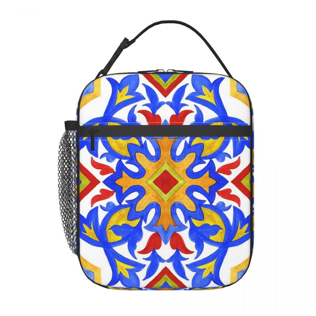 Portuguese Azulejo Tiles Insulated Lunch Bag for Women Children Portable Food Boxes Thermal Lunch Box Tote One Size