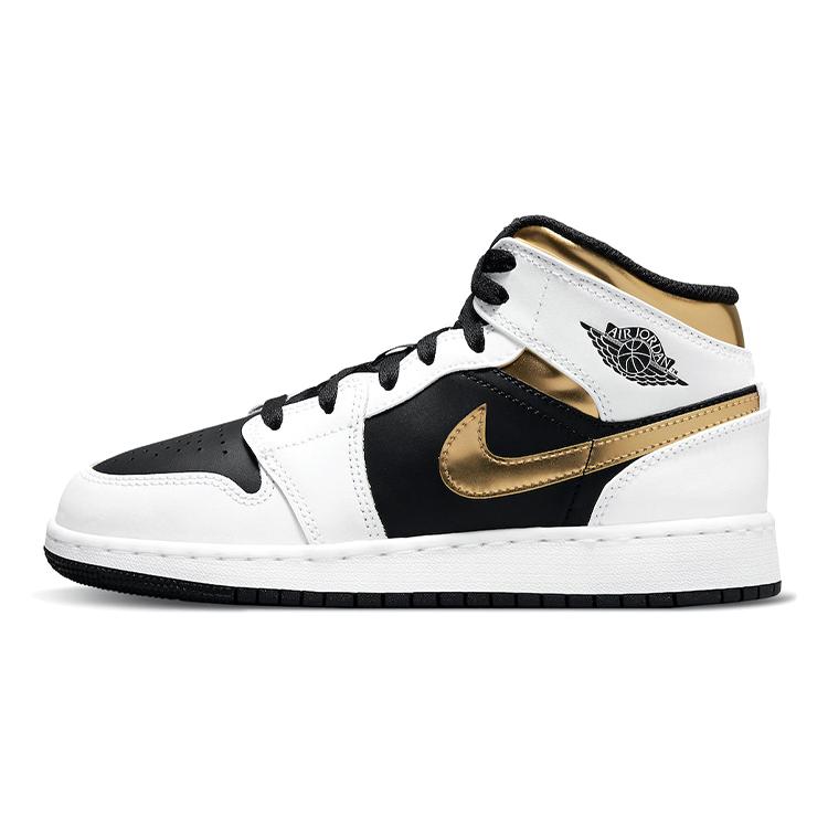 New Jordan 1 Mid White Gold Black GS 554725-190