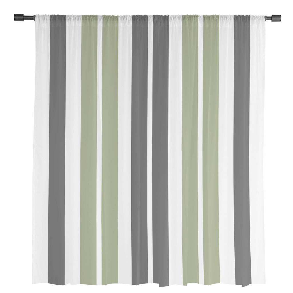 Gray Green Stripes Sheer Curtains for Living Room Decoration Window Curtains for Kitchen Tulle Voile Organza Curtains