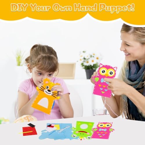 Cosysparks 4 Pack Animal Hand Puppet Sewing Kits for Kids, DIY Craft Toys, Beginner Sewing Set for Boys and Girls