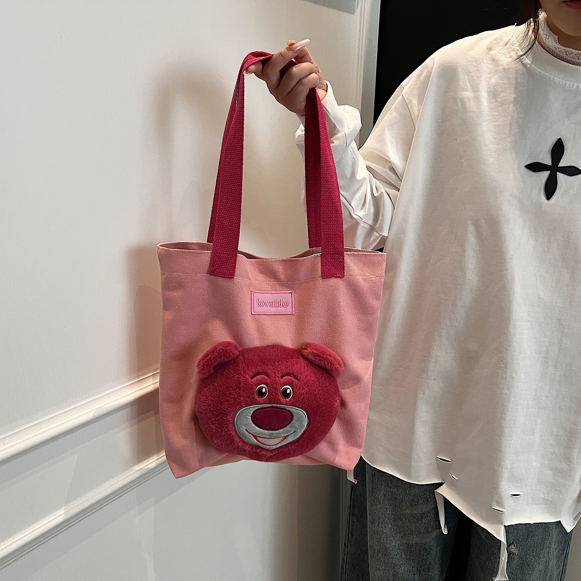 

Новая милая сумка-кукла панда, сумка через плечо, холщовая сумка, сумка-тоут большой вместимости, сумка под мышкой, плюшевая сумка 30x34x9cm 0.25kg