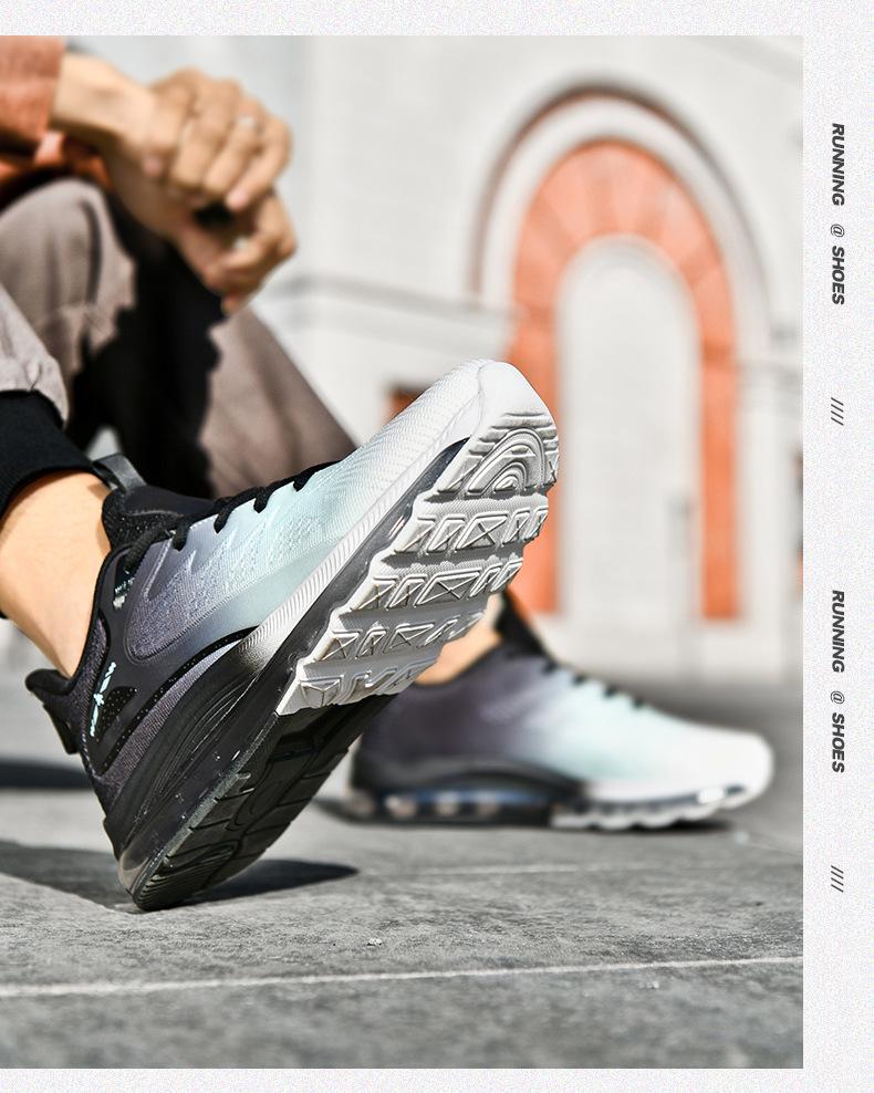 Men's Flyknit Mesh Running Shoes, Size 48, Air Cushion, Shock Absorbing, Breathable Sneakers