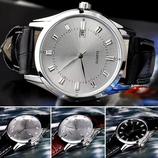 Pánské Vintage datumový kalendář Dial Umělá kůže Business Analog Quartz náramkové hodinky