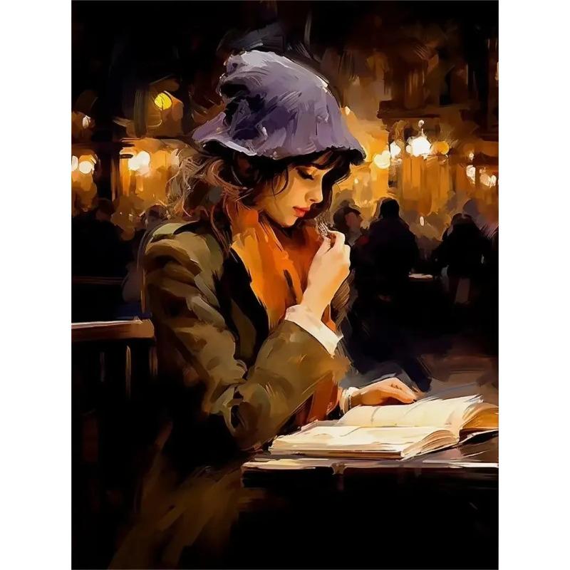 Vintage Read Elegant Girl Book Lovers Poster Women Portrait Oil Painting On Canvas Painting Wall Art Picture for Room Home Decor