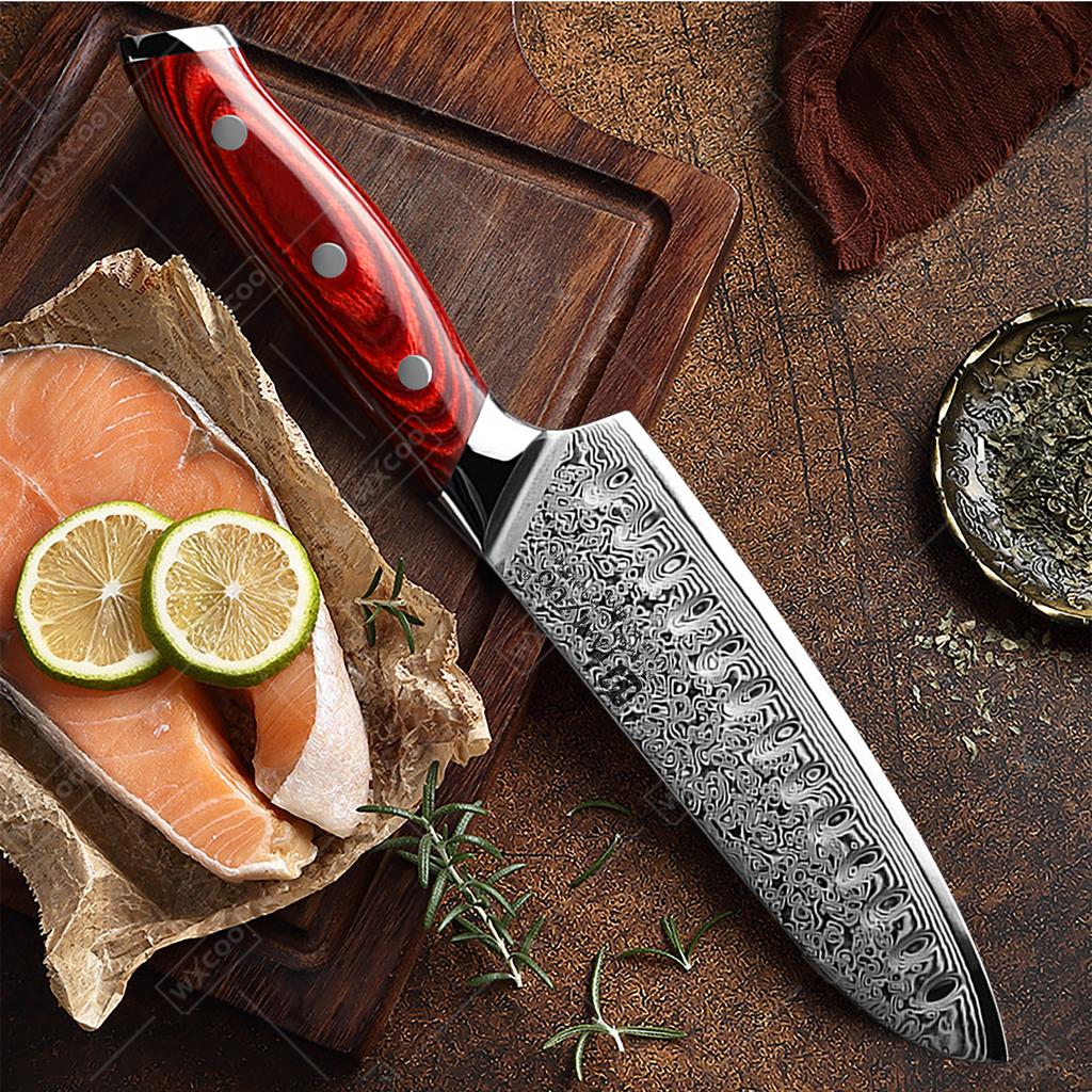 WXCOO 7inch Santoku Knives Kitchen Japanese Damascus Steel VG10 Meat Cutting Fruit Knife Kitchen Cooking Knife Wooden Handle