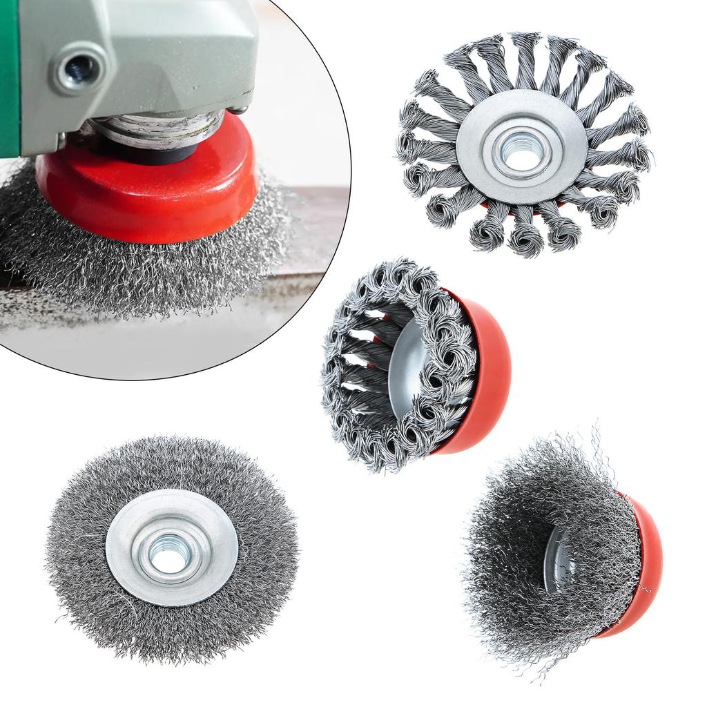 4PCS/6PCS Wire Brush Wheel Cup Brush Set Carbon Steel Wire Brushes for 5/8" 11UNC Angle Grinder Knot Deburring Remove Rust Met