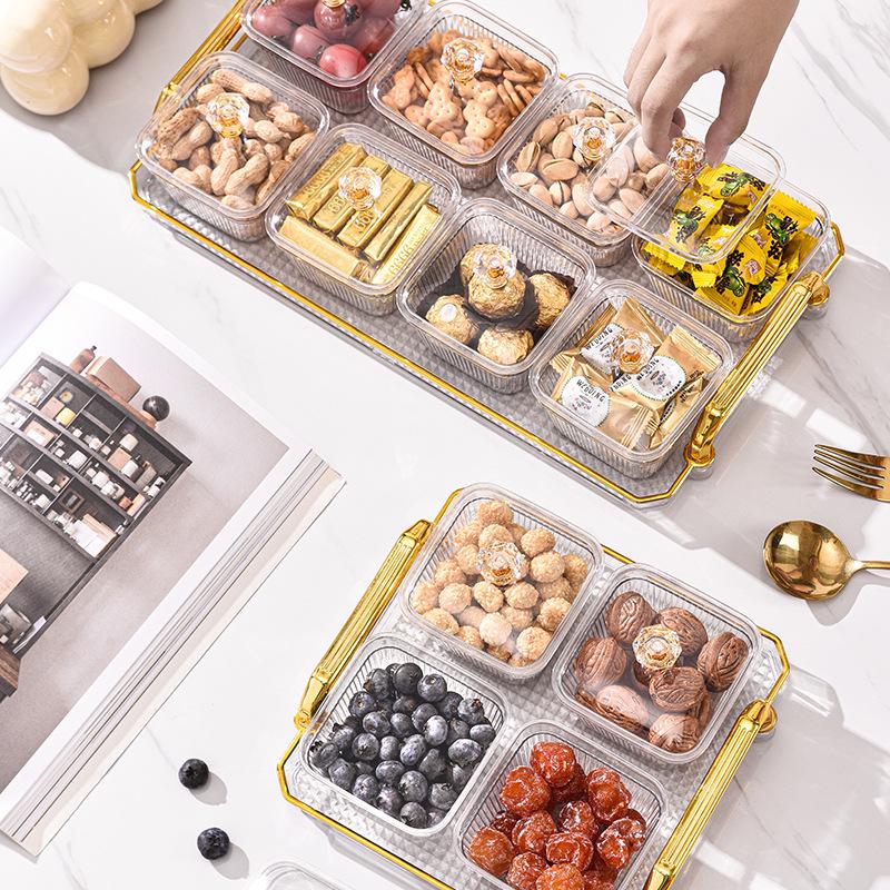 Home Living Room PET Plastic Compartment Snack Plate for Nuts, Dried Fruit, Sunflower Seeds, Fruit; Ideal for KTV Bars.
