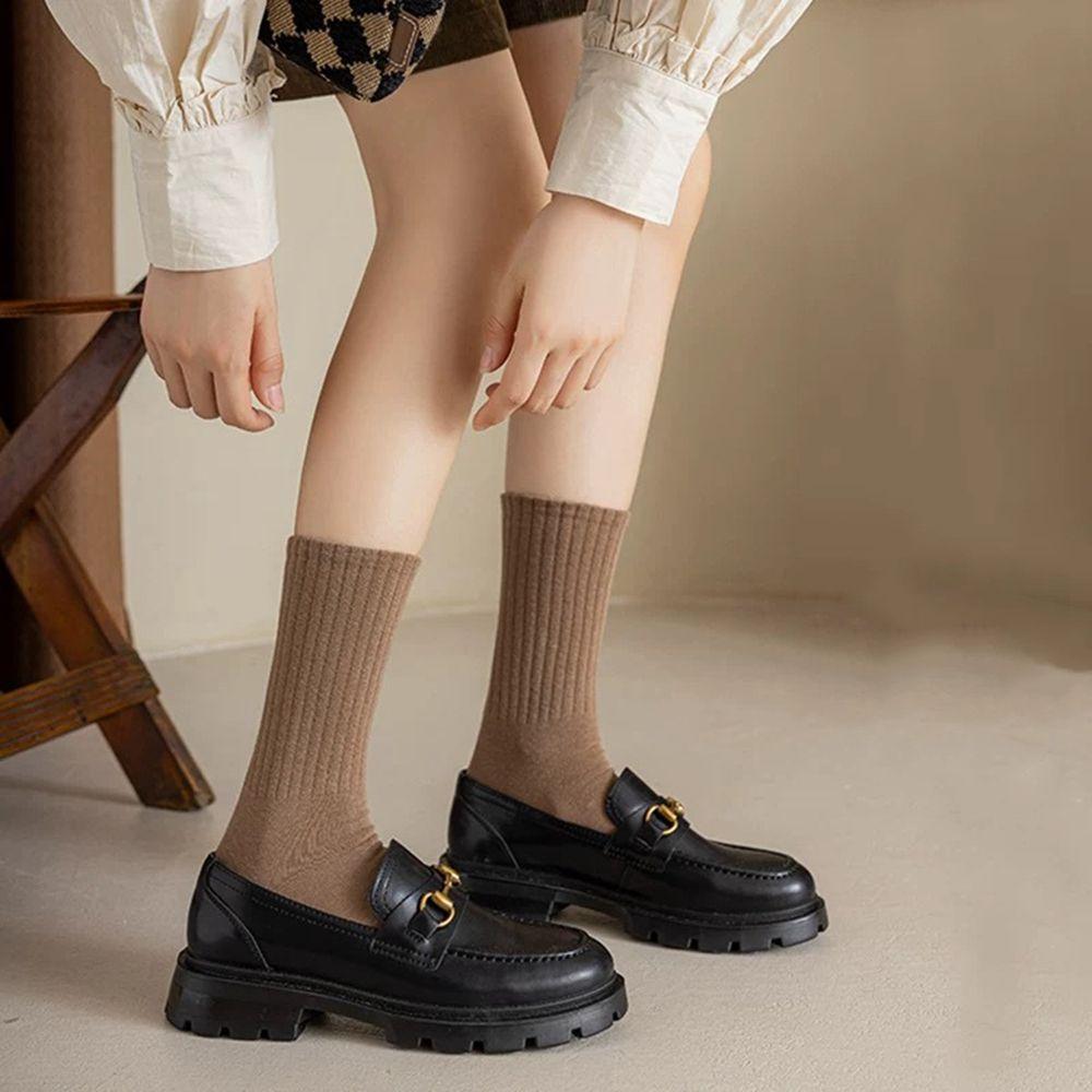 Winter Casual Socks College Style Solid Color Cotton Hosiery Striped Socks Tube Socks Women Socks