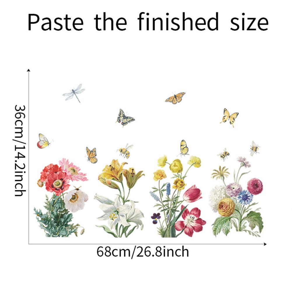 Wall Sticker, Bright Flower Green Leaf Cluster Colored Butterflies Decoration Painting, Bedroom Entrance Diy Self-adhesive Art Decor Decals