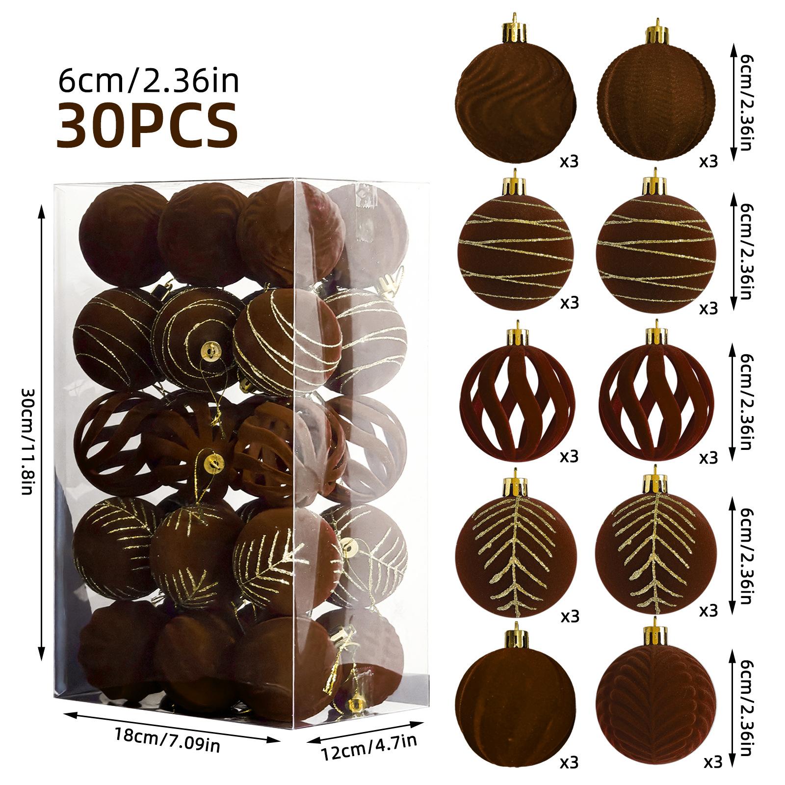 

30Pcs 6cm Christmas Ball Ornaments Velvet Balls Christmas Tree Hanging Pendants Christmas Decoration For Home 6cm кавовий