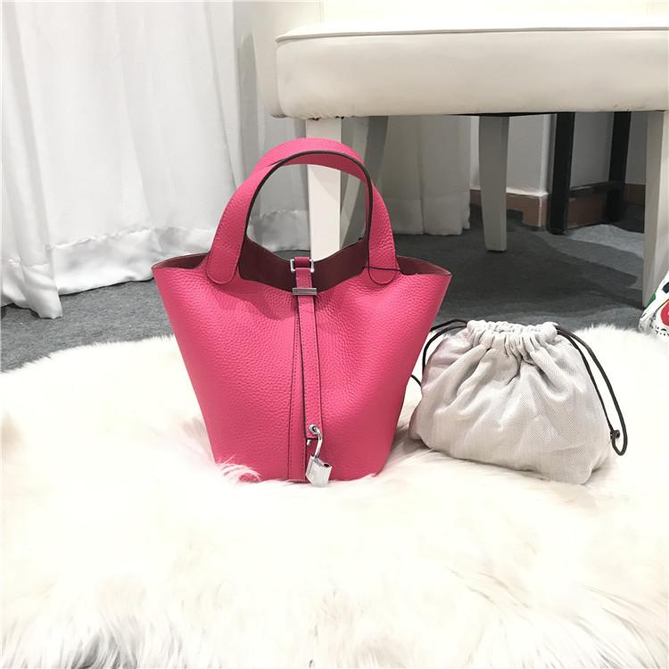 Fashion Basket Bag Women's Bag Handbag New Casual Top Layer Cowhide Bucket Bag
