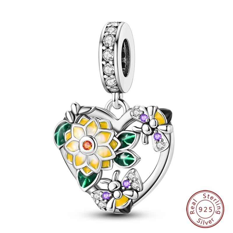 Original Copper Charms Beads Pendants Warm Family & Sunflower Heart Suitable For 3Mm Bracelets Diy Jewelry Making