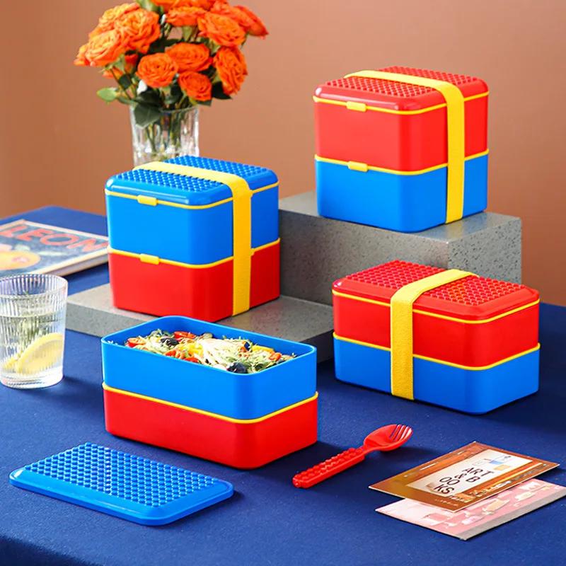 Funny Sealed Lunch Bento Box Set DIY Color Building Blocks Splicing Children's Student Food Colorful Picnic Fruit Salad Storage