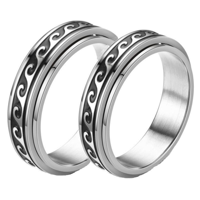 Rotatable Stainless Steel Decompression Ring with Engraved Pattern - Fashionable, Simple Jewelry.