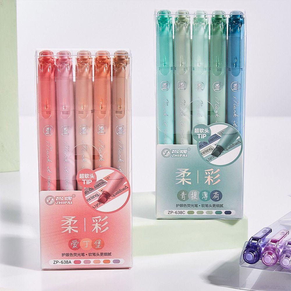 5pcs Pastel Colors Fluorescent Pen Dual Tip Colored Mark Pen Smudge-Proof Drawing Pen  Student Use