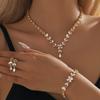 4-teiliges Damen-Set aus schlichtem Legierungs-Zirkon-Blütenblatt-Halskette, Ohrringen, Armband und Zirkon-Set, geeignet für Hochzeit, Party, Festival, Geschenke-8485