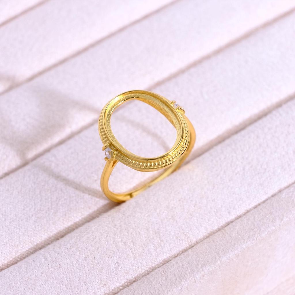 Vergoldete S925 Sterling Silber Oval Eiform Offener Ring Fassung mit Aussparungsdesign für Damen