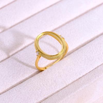 Gold-Plated S925 Sterling Silver Oval Egg-Shaped Open Ring Setting with Cutout Design for Women