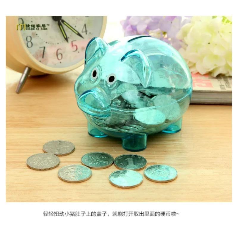 1PC Candy Transparent Plastic Money Saving Box Case Coins Piggy Bank Cartoon Pig Shaped