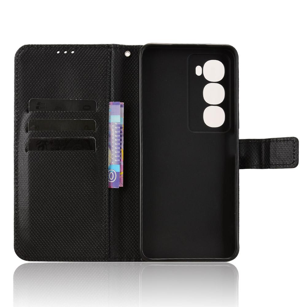 For itel City 100 4G Leather Wallet Case with Strap Diamond Texture Phone Cover