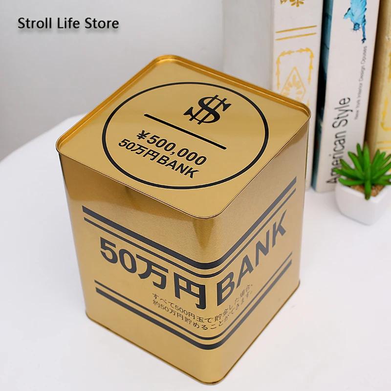 Creative Money Boxes Piggy Bank Metal Gold Coin Box Large Adults Cash Box Square Piggy Bank for Paper Money Gift 365 Days FP060