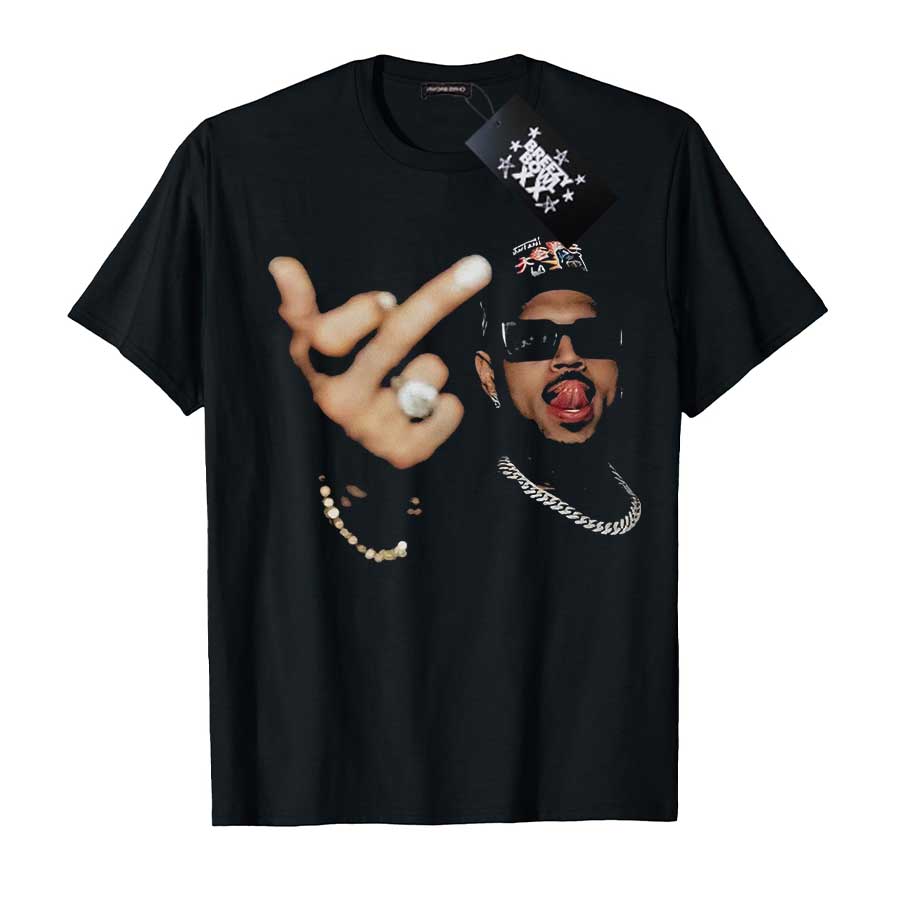 Chris Brown Middle Finger T-Shirt For Unisex Unisex 100% Cotton T Shirts To Hiphop Short Sleeve Tops Cb31