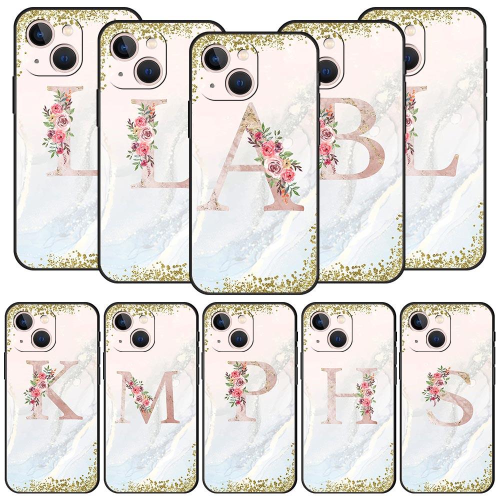 Flowers Letter Phone Case For iPhone 17 16 15 Pro Max 11 12 13 14 7 8 Plus SE 2020 X XR XS Cover Soft Black