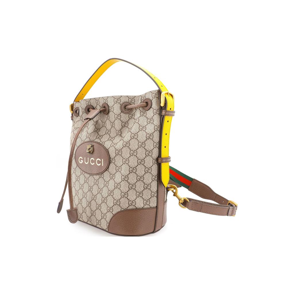 Gucci Neo Vintage Series Tiger Head Decor Old Flower Logo Drawstring Large Capacity Canvas Bucket Bag Tote Backpack Unisex Couple 473875-K9RHT-8856